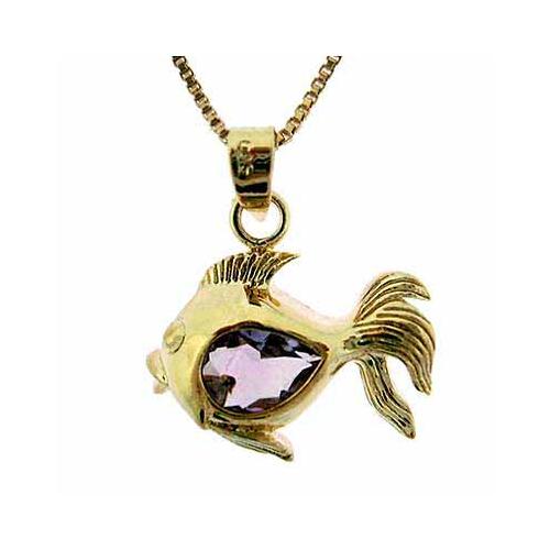 18K Gold over Sterling Silver 3/5ct Amethyst Fish Pendant