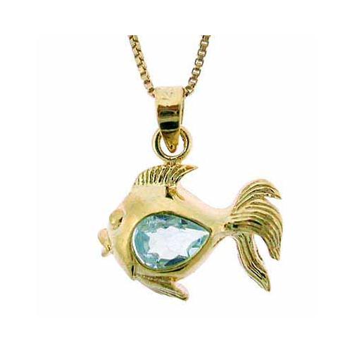 18K Gold over Sterling Silver 4/5ct Blue Topaz Fish Pendant