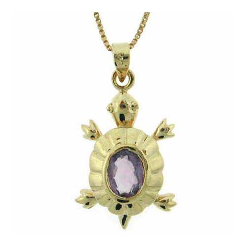 18K Gold over Sterling Silver 1ct Amethyst Turtle Pendant