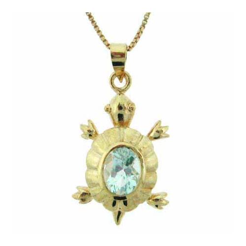 18K Gold over Sterling Silver 1.5ct Blue Topaz Turtle Pendant