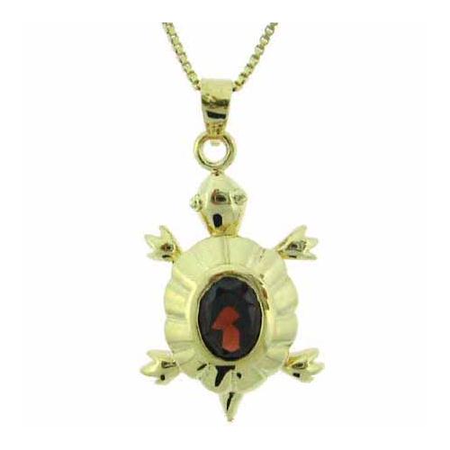 18K Gold over Sterling Silver 1.5ct Garnet Turtle Pendant