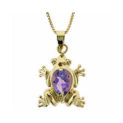 18K Gold over Sterling Silver 1.55ct Amethyst Frog Pendant