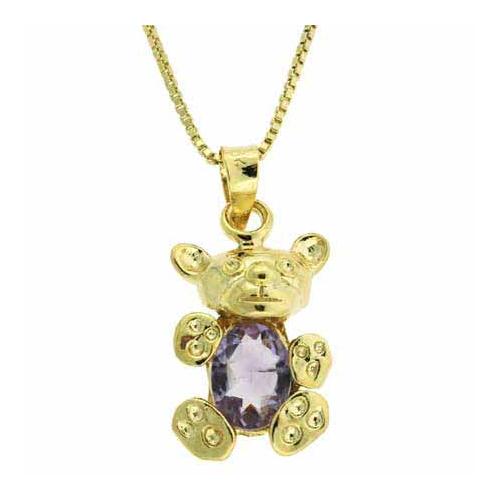 18K Gold over Sterling Silver 1.05ct Amethyst Teddy Bear Necklace