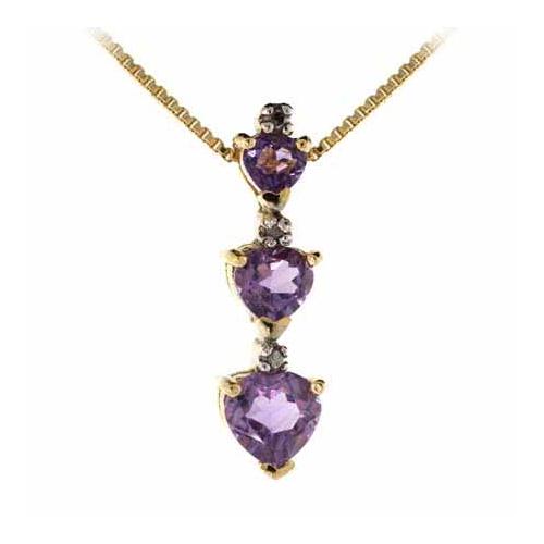 18K Gold over Sterling Silver 1.25ct Amethyst & Diamond Accent Graduating Hearts Pendant