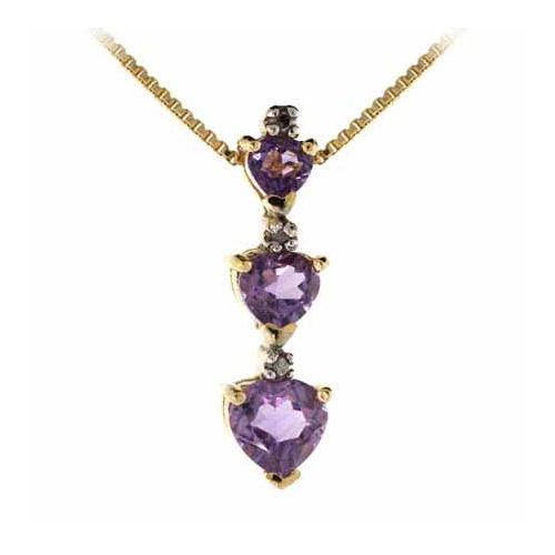 18K Gold over Sterling Silver 1.25ct Amethyst & Diamond Accent Graduating Hearts Pendant