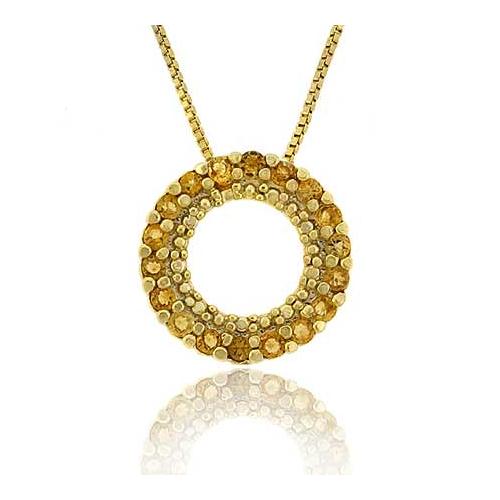 18K Gold over Sterling Silver 1/2 ct Citrine Circle Eternity Pendant-2