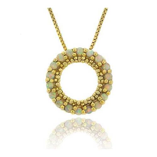 18K Gold over Sterling Silver Created Fiery White Opal Round Eternity Pendant