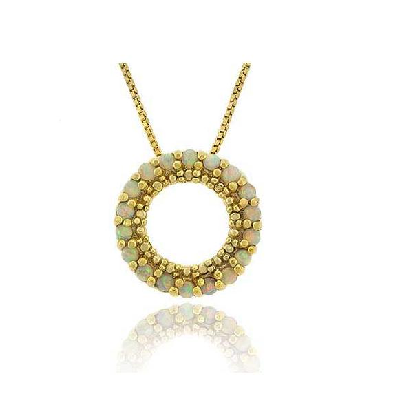 18K Gold over Sterling Silver Created Fiery White Opal Round Eternity Pendant