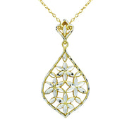 Yellow Gold Flashed Sterling Silver Two-Tone Diamond-Cut Filigree Flower Teardrop Pendant Necklace
