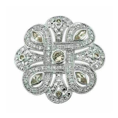Celebrity Sterling Silver Created Diamond cz and Champagne cz Flower Pin