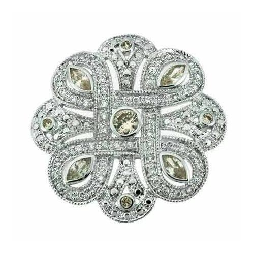 Celebrity Sterling Silver Created Diamond cz and Champagne cz Flower Pin