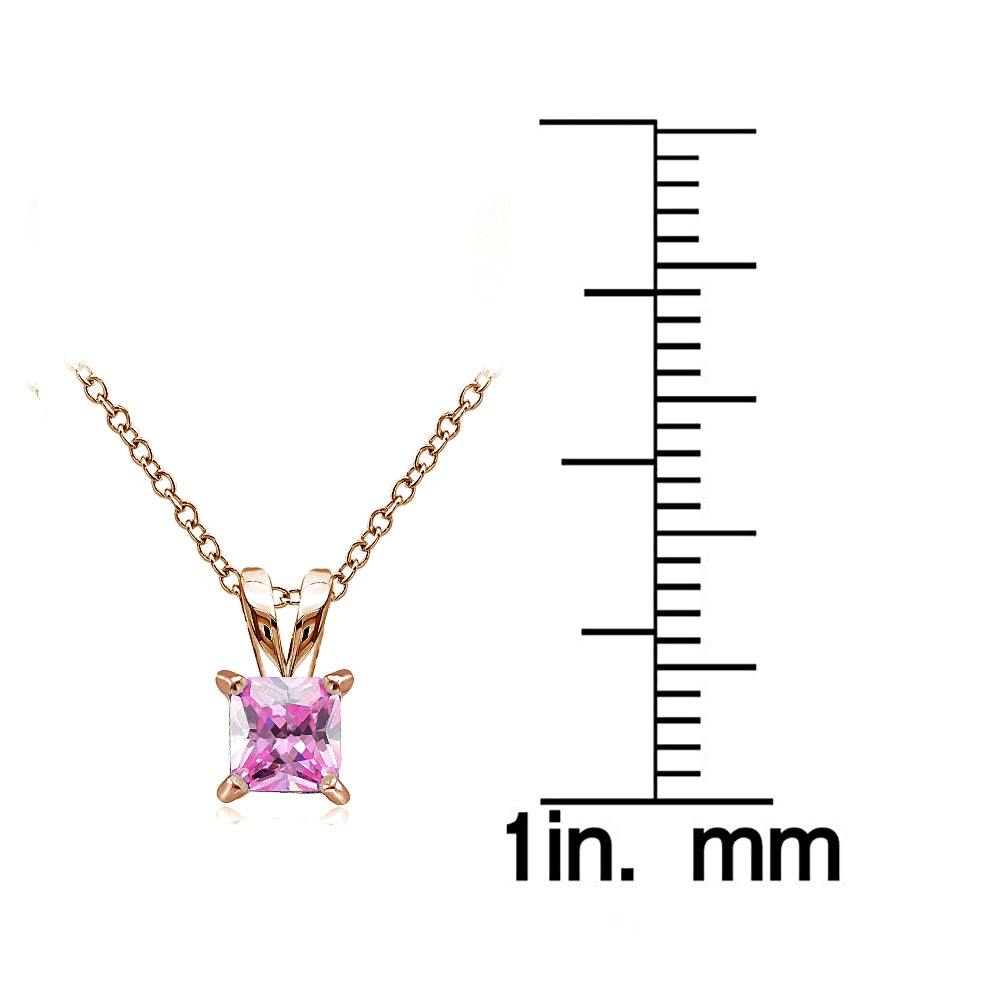 Rose Gold Tone over Sterling Silver 1.25ct Light Pink Cubic Zirconia 6mm Square Solitaire Necklace-3