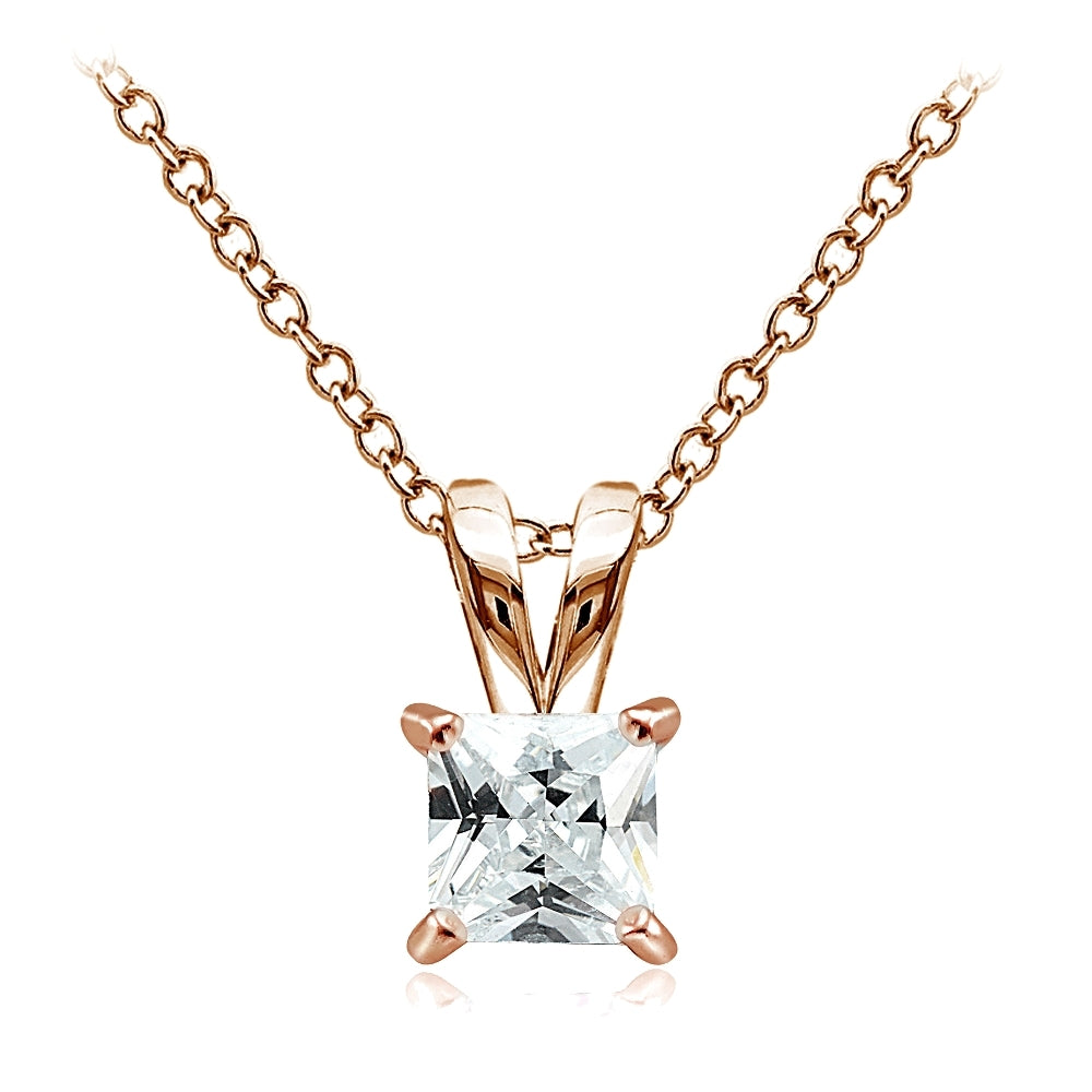 Rose Gold Tone over Sterling Silver 1.25ct Cubic Zirconia 6mm Square Solitaire Necklace