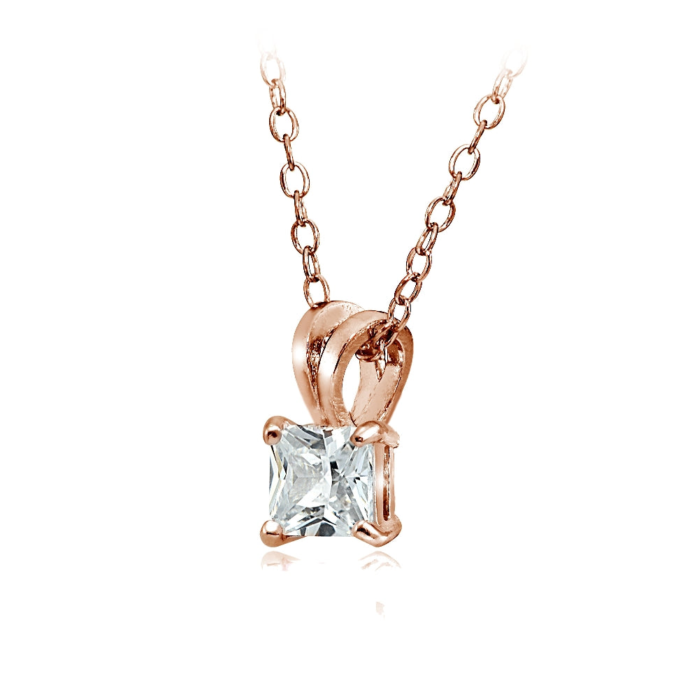 Rose Gold Tone over Sterling Silver 1.25ct Cubic Zirconia 6mm Square Solitaire Necklace-2