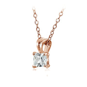Rose Gold Tone over Sterling Silver 1.25ct Cubic Zirconia 6mm Square Solitaire Necklace