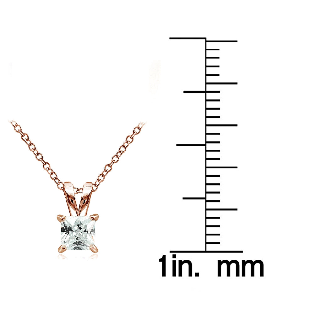 Rose Gold Tone over Sterling Silver 1.25ct Cubic Zirconia 6mm Square Solitaire Necklace-3