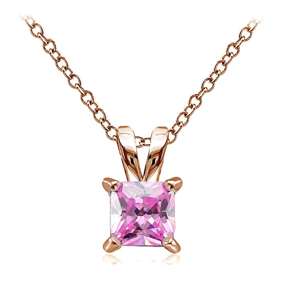 Rose Gold Tone over Sterling Silver 2ct Light Pink Cubic Zirconia 7mm Square Solitaire Necklace