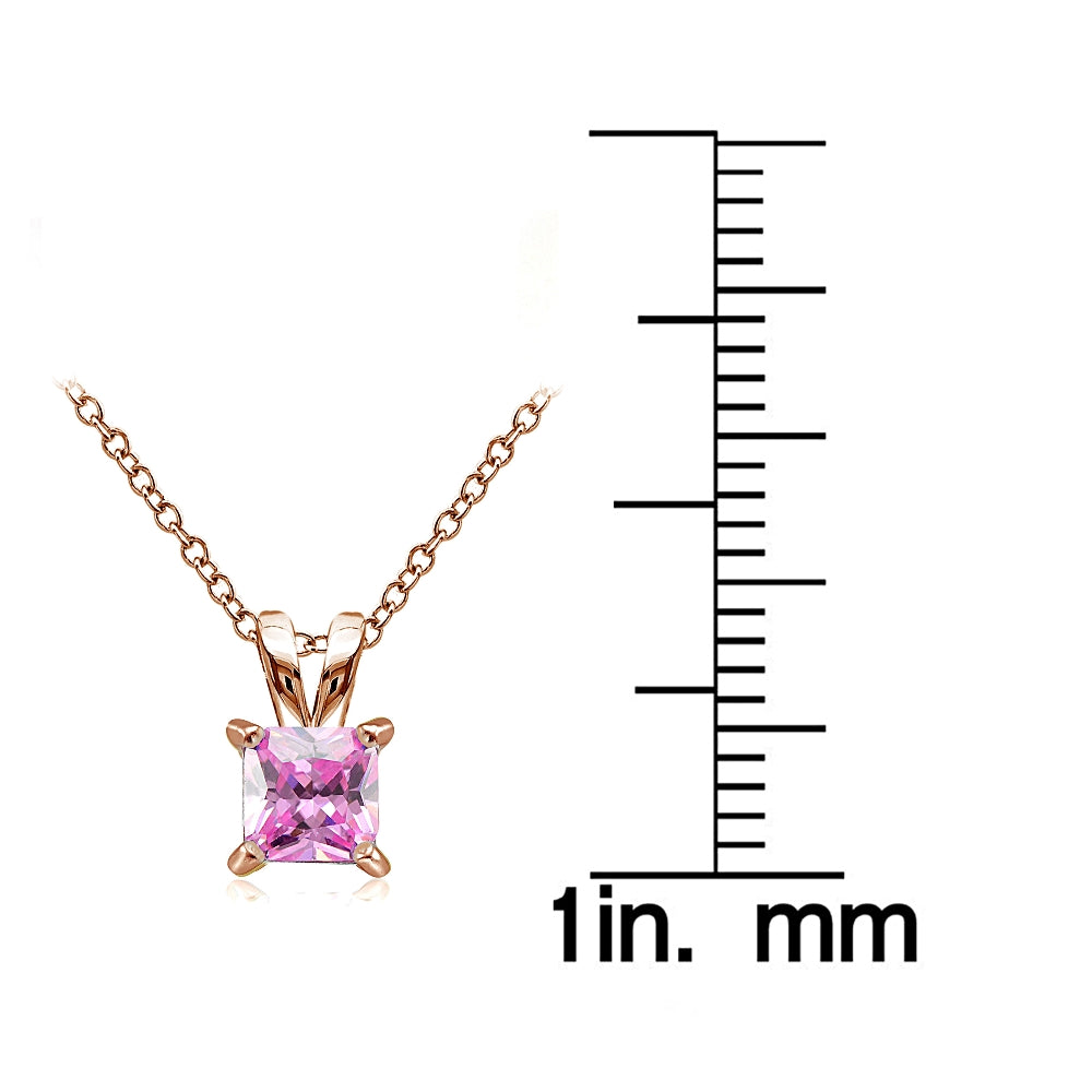 Rose Gold Tone over Sterling Silver 2ct Light Pink Cubic Zirconia 7mm Square Solitaire Necklace-3