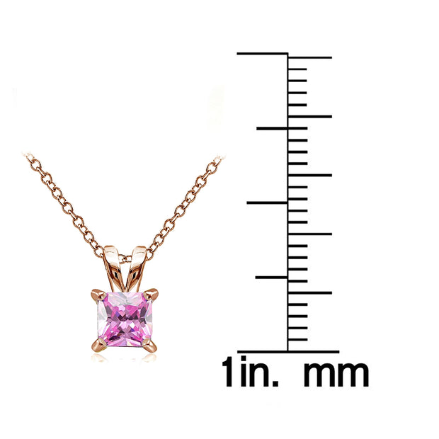 Rose Gold Tone over Sterling Silver 2ct Light Pink Cubic Zirconia 7mm Square Solitaire Necklace