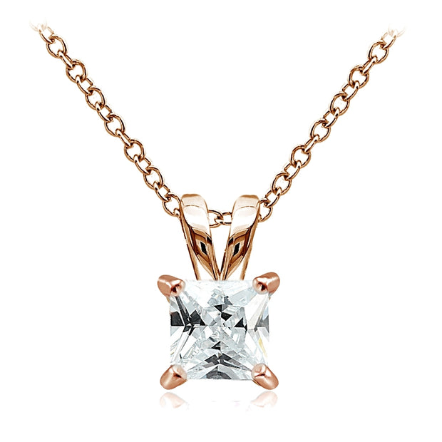 Rose Gold Tone over Sterling Silver 2ct Cubic Zirconia 7mm Square Solitaire Necklace