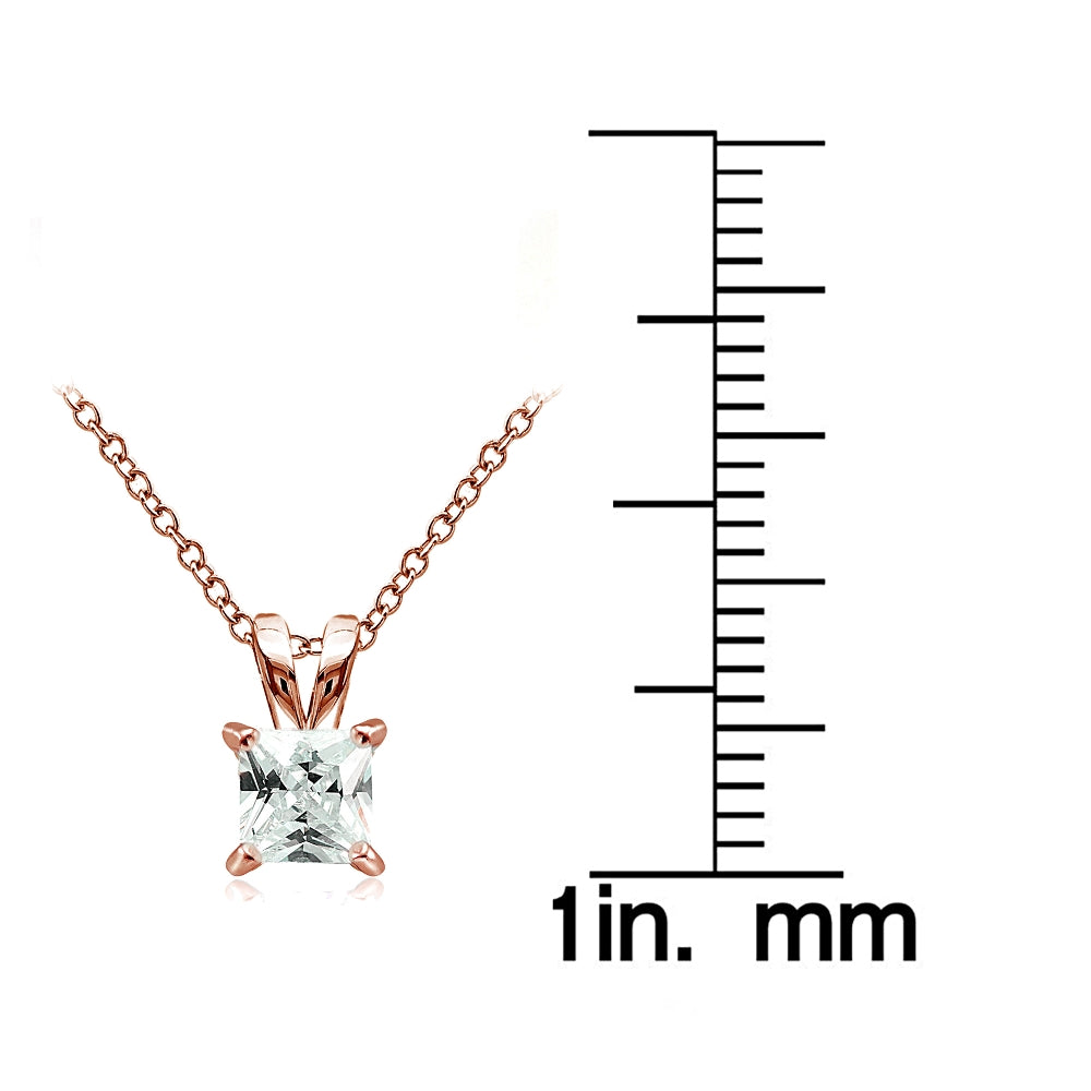 Rose Gold Tone over Sterling Silver 2ct Cubic Zirconia 7mm Square Solitaire Necklace-3