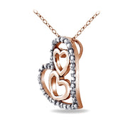 Rose Gold Tone over Sterling Silver 1/10 ct Diamond Triple Heart Necklace