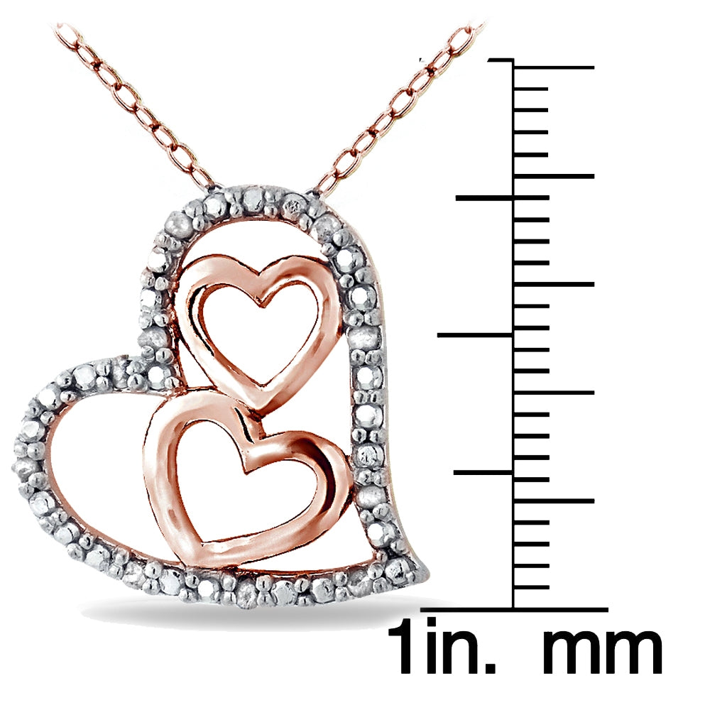 Rose Gold Tone over Sterling Silver 1/10 ct Diamond Triple Heart Necklace-3