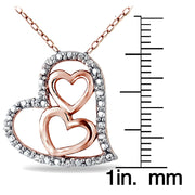 Rose Gold Tone over Sterling Silver 1/10 ct Diamond Triple Heart Necklace