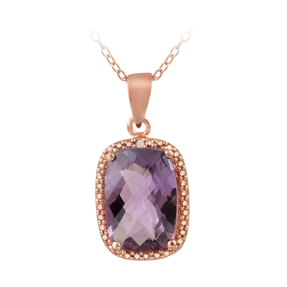 18K Rose Gold over Sterling Silver 5.1ct Amethyst & Diamond Accent Cushion Cut Necklace