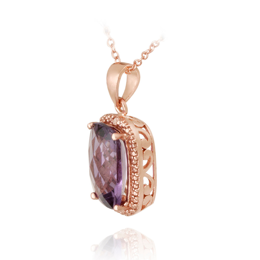 18K Rose Gold over Sterling Silver 5.1ct Amethyst & Diamond Accent Cushion Cut Necklace-2