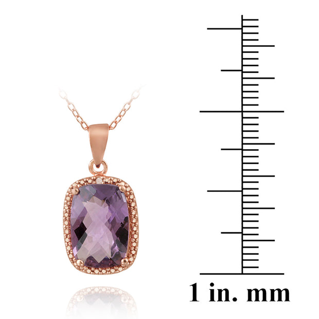 18K Rose Gold over Sterling Silver 5.1ct Amethyst & Diamond Accent Cushion Cut Necklace