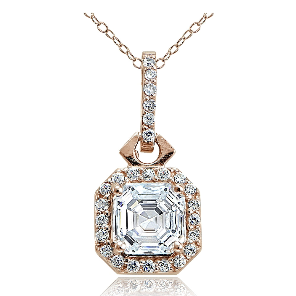 18K Rose Gold over Sterling Silver 2ct Asscher Cut CZ Drop Necklace