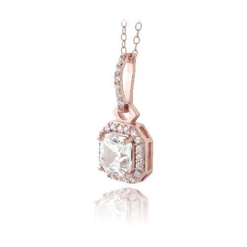 18K Rose Gold over Sterling Silver 2ct Asscher Cut CZ Drop Necklace-2