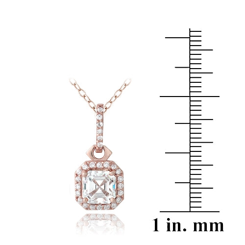 18K Rose Gold over Sterling Silver 2ct Asscher Cut CZ Drop Necklace-3