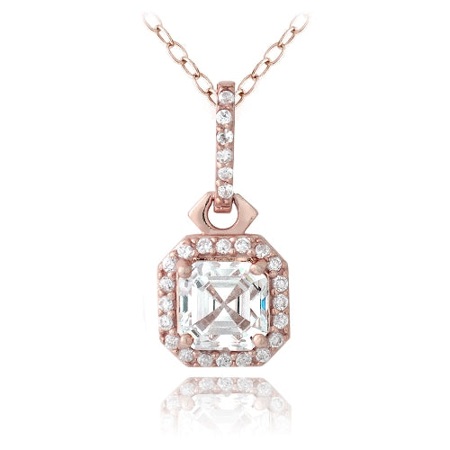 18K Rose Gold over Sterling Silver 2ct Asscher Cut CZ Drop Necklace-4