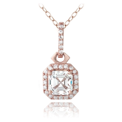 18K Rose Gold over Sterling Silver 2ct Asscher Cut CZ Drop Necklace-5