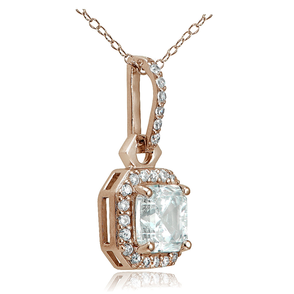 18K Rose Gold over Sterling Silver 2ct Asscher Cut CZ Drop Necklace-6