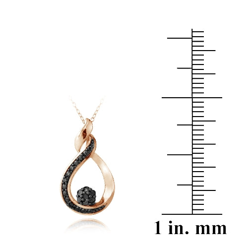 18K Rose Gold over Silver 1/10ct Black Diamond Twisted Teardrop & Flower Necklace-3