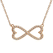 Rose Gold Flashed Sterling Silver Cubic Zirconia Heart Infinity Necklace