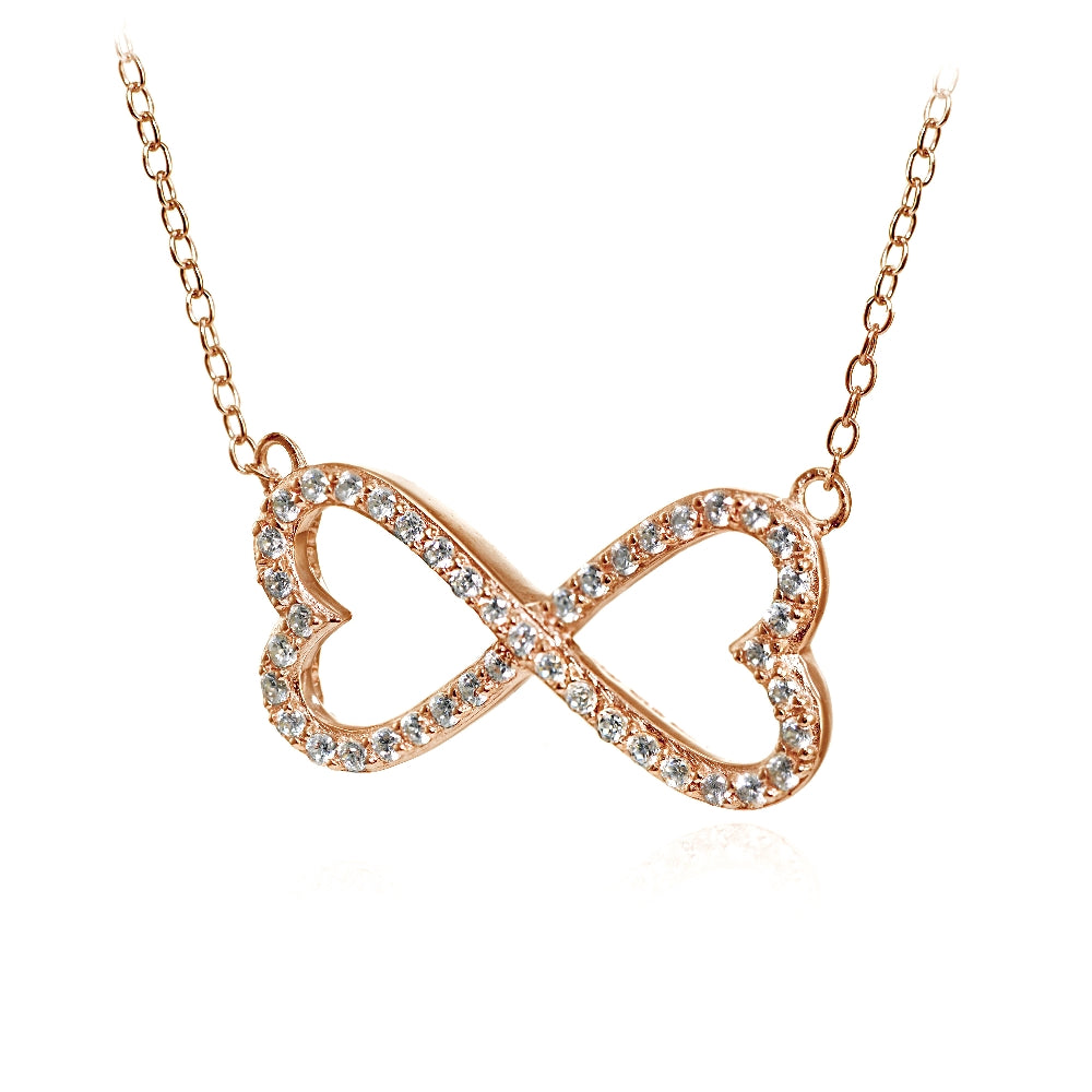 Rose Gold Flashed Sterling Silver Cubic Zirconia Heart Infinity Necklace-2