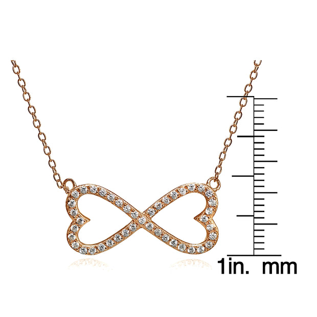 Rose Gold Flashed Sterling Silver Cubic Zirconia Heart Infinity Necklace