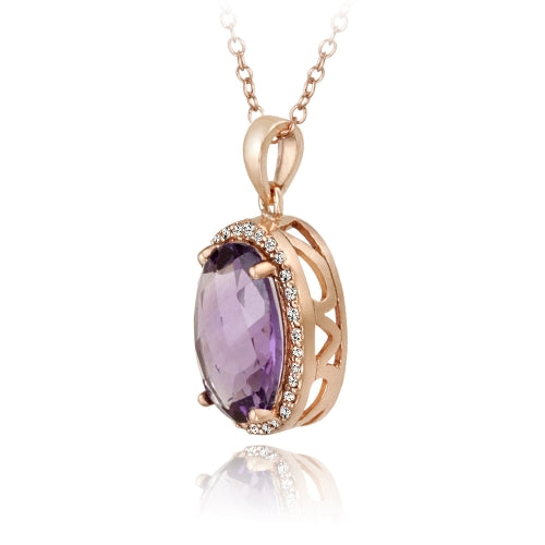 Rose Gold Tone over Silver 3ct Amethyst & White Topaz Oval Necklace-2
