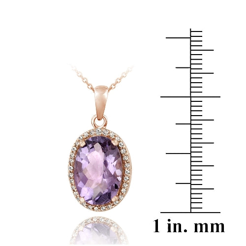 Rose Gold Tone over Silver 3ct Amethyst & White Topaz Oval Necklace-3