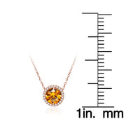 Rose Gold Flashed Sterling Silver Created Citrine and Cubic Zirconia Round Halo Necklace
