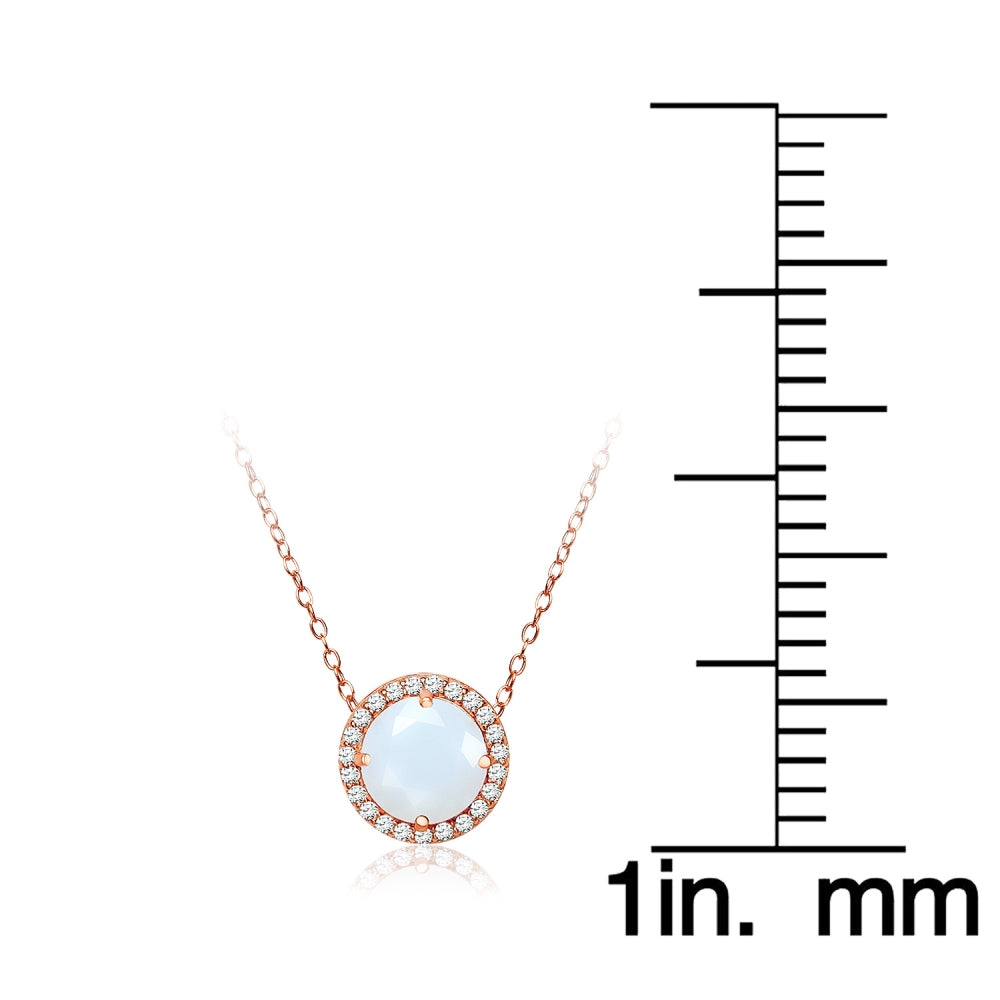 Rose Gold Flashed Sterling Silver Created White Opal and Cubic Zirconia Round Halo Necklace-4
