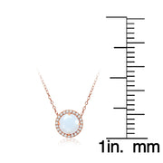 Rose Gold Flashed Sterling Silver Created White Opal and Cubic Zirconia Round Halo Necklace