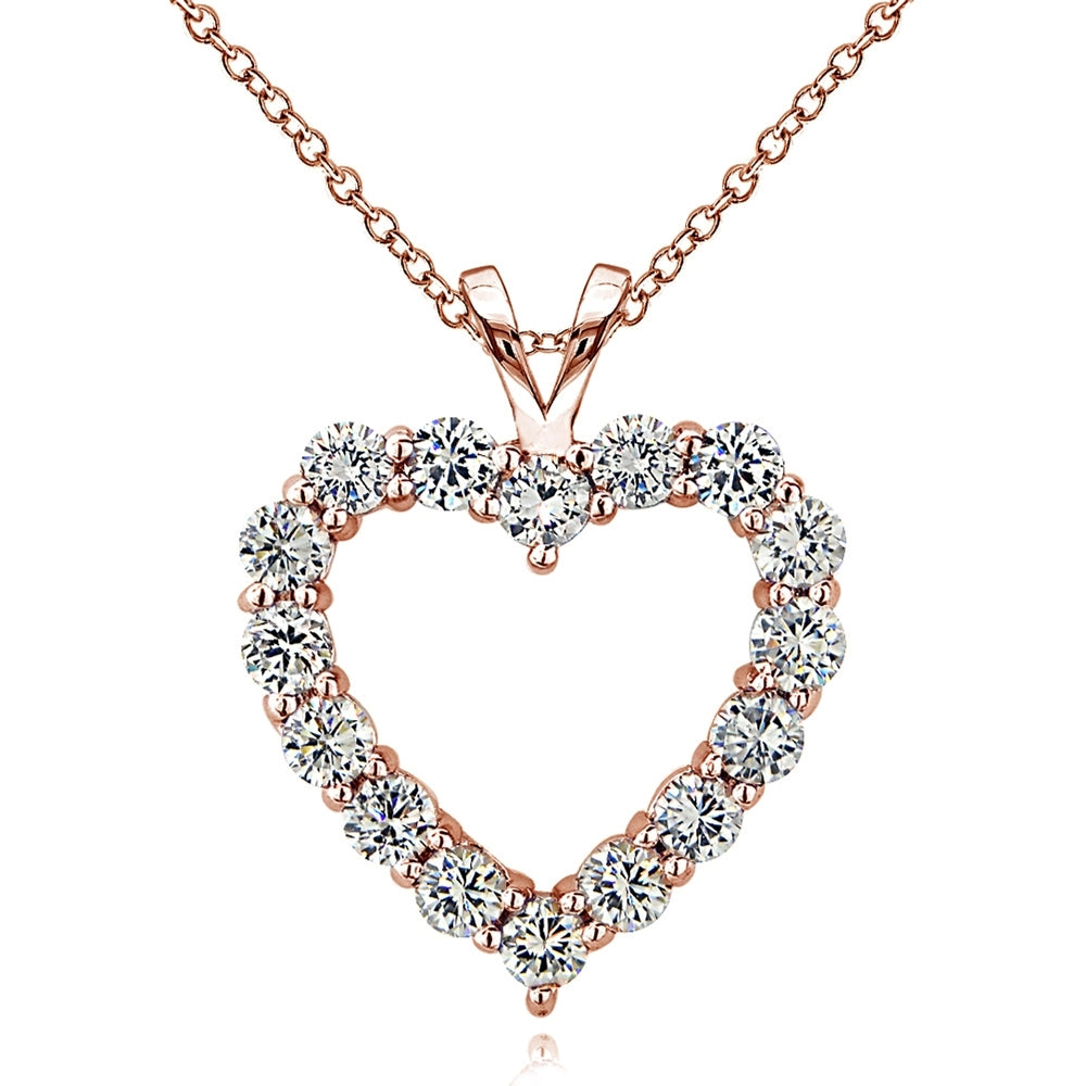 Rose Gold Tone over Sterling Silver Cubic Zirconia Open Heart Necklace