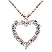 Rose Gold Tone over Sterling Silver Cubic Zirconia Open Heart Necklace