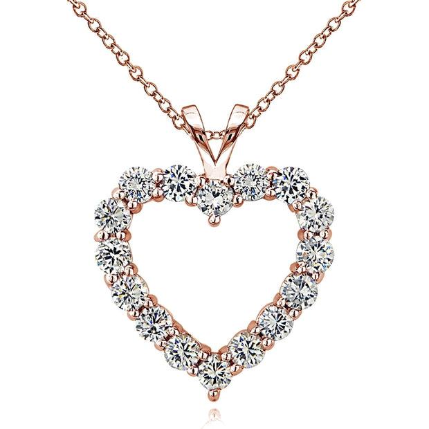 Rose Gold Tone over Sterling Silver Cubic Zirconia Open Heart Necklace