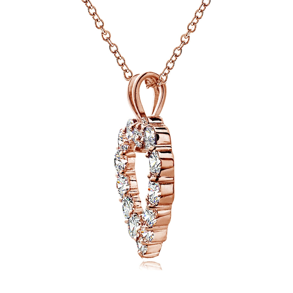 Rose Gold Tone over Sterling Silver Cubic Zirconia Open Heart Necklace-2